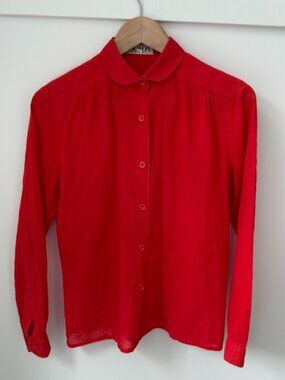 Vintage ESCADA Cherry Red Peter Pan Collar Flower Buttons Blouse